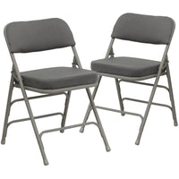 Flash Furniture HERCULES Series Premium Curved Triple Braced & Double Hinged Grey Fabric Metal Folding Chairs - 2 Pack-Set of 2 Padded Metal Folding Chairs