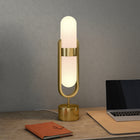 Hudson&Canal Blair Pill-Shaped Table Lamp with Milk Glass Shade - Brass/White-Product Dimensions: 5" L x 5.38" W x 25" H