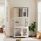 PawHut 36" L Outdoor Cat House Catio with Wheels and Asphalt Roof - White-Superior asphalt roof provides weather resistance 