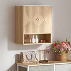 HOMCOM Bathroom Wall Cabinet with Adjustable Shelf, Open Shelf and Marble Effect Top - Oak-Crafted from robust MDF, ensuring long-lasting use and stability