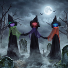 HOMCOM 4' Holding Hands Witch Trio Stake with Light-Up Heads - Multicoloured-Tattered head compartments contain an LED bulb that casts a shifting multi-colour glow 