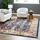 Modway Entourage Jessa Distressed Vintage Floral Lattice Area Rug - 8 ft W x 10 ft L - Blue Orange Yellow Red-Tight Low Pile Weave