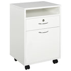 HOMCOM 24" Rolling Document & Printer Filing Cabinet - White-Ample storage space with open shelf, drawer, and large cabinet are used for files and other important paperwork    
