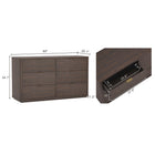 Manhattan Comfort Evelyn 60" Modern 6-Drawer Double Dresser - Brown-Brushed Gold Hardware – Slim, minimalist metal handles add a graceful contrast and elevate the overall aesthetic with a subtle touch of glam