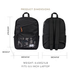 Habitu Travel Laptop Backpack - Black Camo-Multiple Pockets: It features a padded slot that can fit a 15.5-inch laptop, as well as outer and internal pockets to keep your many essentials organized. Two side pockets for a water bottle and a compact umbrella make your items organized