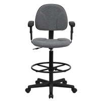 Flash Furniture Fabric Drafting Chair with Adjustable Arms - Grey-Contemporary Draft Stool