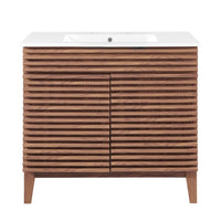 Modway Render 36" Bathroom Vanity - Walnut/White-Mid-Century Modern Vanity
