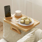 HOMCOM Couch Arm Tray with 360° Rotating Phone Holder - Natural Wood-Watch videos hands-free with the 360-degree rotating phone and tablet holder