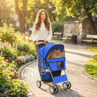 PawHut Pet Stroller with Wheels - Travel Zipper Entry - Foldable Carrier Cart - Blue-360° front wheels and rear brakes ensure a smooth, secure ride
