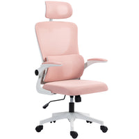 Vinsetto Mesh Office Chair with Adjustable Headrest and Lumbar Support - Pink-Lumbar support relieves your low back pressure