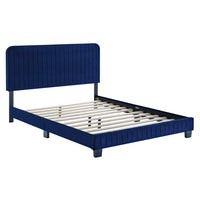 Modway Celine Channel Tufted Performance Velvet Twin Platform Bed - Navy-Twin Platform Bed