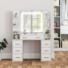 HOMCOM Makeup Vanity Desk with Mirror and Lights - 43.3" L x 15.7" W x 55.1" H - White-Three-section sliding drawers glide smoothly and quietly 