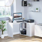 HOMCOM 46" L-Shaped Desk with Drawer - White-2 tier shelf, 1 drawer and a cabinet provide extra room for book, files, equipment, papers etc. 