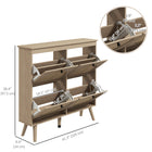 HOMCOM Shoe Storage Cabinet, Narrow with 4 Flip Drawers - Oak-Elevated pine wood legs for easy cleaning and to keep shoes dry