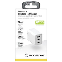Scosche PowerVolt PD70 70 W Dual USB-C & Single USB-A Po Wer Delivery Home Charger-Safely charges iPhones,iPads,MacBooks and more.