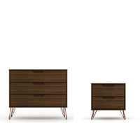 Manhattan Comfort Rockefeller Mid-Century Modern Dresser and Nightstand Set - Brown-Mid-Century Modern Set of 2 Dresser and Nightstand for Bedroom Use.