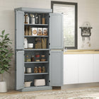 HOMCOM 72.5" H Freestanding 4-Door Kitchen Pantry Cabinet with Shelves - Grey-Use the anti-tipping design on the back to assure the item to the wall for extra safety 