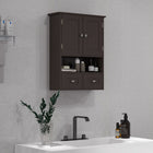 kleankin Bathroom Wall Cabinet with Shelf and Drawers - Brown-Magnetic lock design for closing the doors easily