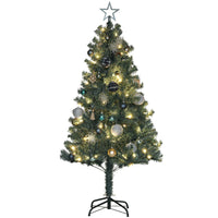 HOMCOM 5' Pre-Lit Artificial Christmas Tree with LEDs and Decorations - Green-Warm white LED lights with controller brighten up festive evenings 