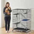 PawHut 4-Tier Large Cat Enclosure Metal Playpen with Wheels-Dual front doors allow easy access for feeding and interaction

