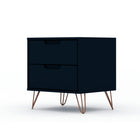Manhattan Comfort Rockefeller 20.08" Mid-Century Modern 2-Drawer Nightstand - Tatiana Midnight Blue-Home Assembly Required. All Hardware Included