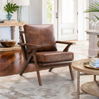 Ebello Joichiro 29.5" Wide Solid Wood Frame Upholstered Mid Century Modern Retro Armchair Accent Chair - Light brown-10