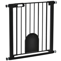 PawHut 30"-32" Extra Wide Pet Gate Barrier with Small Door - 30"H - Black-This safety gate for stairs allows door can swing in both direction