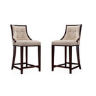 Manhattan Comfort Fifth Avenue 19" Traditional Faux Leather Upholstered Counter Stool - Cream and Dark Walnut - 2 Pack-Traditional Counter Stool with Backseat Perfect for Bar and Kitchen Use. Set of 2
