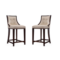 Manhattan Comfort Fifth Avenue 19" Traditional Faux Leather Upholstered Counter Stool - Cream and Dark Walnut - 2 Pack-Traditional Counter Stool with Backseat Perfect for Bar and Kitchen Use. Set of 2