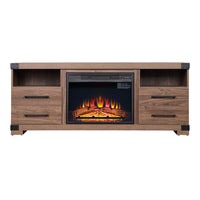 Manhattan Comfort Richmond 60" Modern Fireplace - Black and Brown - Set of 2-Industry-Chic Electric Fireplace for Indoor Living Room Usage