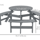 Outsunny Picnic Table Bench Set with Umbrella Hole for 6 People - Grey-Built with a hole in the center of the table for parasol