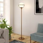 Hudson&Canal Cieonna Globe & Stem Floor Lamp with Glass Shade - Brass/White-Rated for one 100W incandescent bulb - 9W LED bulb, 23W fluorescent (CFL) bulb, or 9W self-ballasted LED bulb, E26-base bulb, Bulb not included