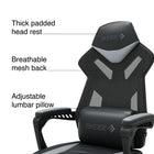 Emerge Vomax Bonded Leather Ergonomic Gaming Chair - Black/Grey-Bonded leather seat and breathable mesh back