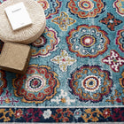 Modway Entourage Odile Distressed Floral Moroccan Trellis Area Rug - 8 ft W x 10 ft L - Blue Red Orange Yellow-Protect Floors From Foot Traffic / Furniture