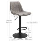 HOMCOM Adjustable Leathaire Swivel Bar Stools with Back - Grey - 2 Pack-Stable and reliable powder-coated metal frame
