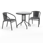 Flash Furniture 28" Round Glass Metal Table with Grey Rattan Edging & 2 Grey Rattan Stack Chairs-Table and Chair Set