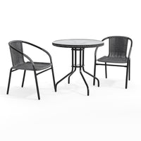 Flash Furniture 28" Round Glass Metal Table with Grey Rattan Edging & 2 Grey Rattan Stack Chairs-Table and Chair Set
