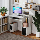 HOMCOM 39.25" Computer Desk with Sliding Keyboard Tray - White-Features side open compartment and bottom drawer, giving you lots of storage space for your files, stationery and other paperwork