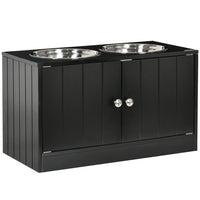 PawHut Elevated Dog Bowl Feeding Station with Stand - Black-Two removable stainless steel bowls for food and water 
