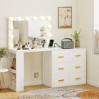 HOMCOM Vanity Desk with Mirror and 12 LED Lights - 46.5" L x 30.7" W x 53.1" H - White-Six drawers and two open shelves keep essentials organised 