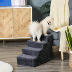 PawHut 4-Step Pet Stairs - Dark Grey-Made with soft plush for your pet's comfort 