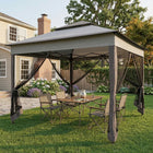 Outsunny 11 ft W x 11 ft L Pop Up Canopy 2-Tier Soft Top Gazebo with Mesh Netting - Mixed Grey-2-Tier canopy top performs well for ventilation