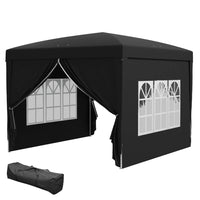 Outsunny 10' ft W x 10 ft L Outdoor Pop Up Party Tent with Carrying Bag - Black-High density silver coated Oxford material water-resistant and UV resistant