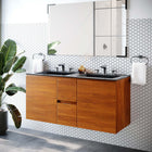 Modway Scenic 48" Double Wall-Mount Bathroom Vanity - Cherry/Black-Melamine Construction