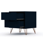 Manhattan Comfort Rockefeller 20.08" Mid-Century Modern 2-Drawer Nightstand 2-Piece Set - Tatiana Midnight Blue-Fashionable Wire Splayed Legs Made of Metal for Extra Durability