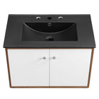 Modway Transmit 30" Wall-Mount Bathroom Vanity - Walnut/Black-Particleboard and Walnut Grain Veneer