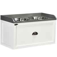 PawHut Large Elevated Dog Bowl Stand with Bowl and Storage - White-Includes two removable stainless steel bowls for food and water, allowing for easy cleaning