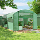 Outsunny Walk-in Tunnel Greenhouse - Large Mesh Windows & 3 Roll-Up Doors - 19.5' x 10' x 7.5' - Greenhouse and hoop house have six mesh windows for better airflow
 