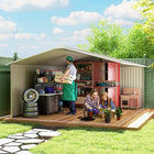 Outsunny 11' x 13' Garden Storage Shed with Foundation Kit - Light Grey-Sloped roof prevents moisture and rain from pooling
