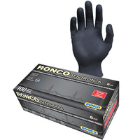 Ronco Sentron Nitrile Gloves - Black - Medium - 100 Pack-Black
